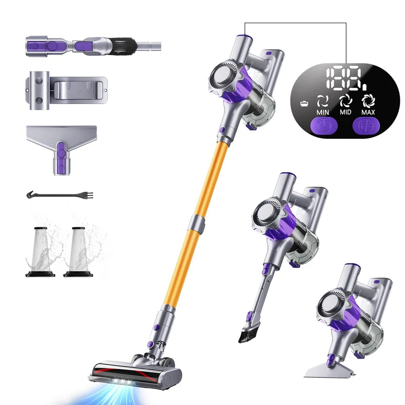 EUARY Aspirapolvere Senza Fili 40Kpa&450W, 50Mins Scopa Elettrica Senza Aspirapolvere Senza Fili Potente, 11 Stadi Filtrati OLED Smart Anti-Avvolgimento, per Peli Animali/Pavimenti/Tappe