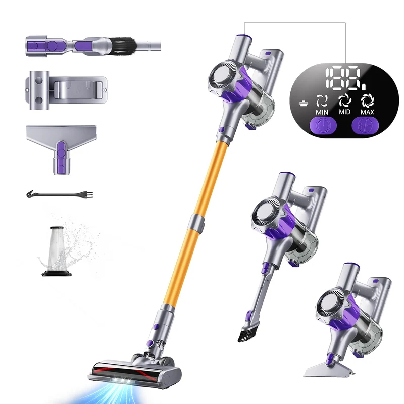 Tdyon Aspirapolvere Senza Fili 40Kpa&450W, 50Mins Scopa Elettrica Senza Aspirapolvere Senza Fili Potente, 11 Stadi Filtrati OLED Smart Anti-Avvolgimento, per Peli Animali/Pavimenti/Tappe