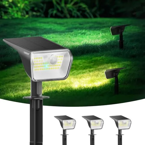 Linkind lampade solari 2 in 1 Luci Solari Esterno Giardino con Sensore di Movimento,3000K & 6500K, 60 LED faretti energia solare da esterni con indicatore di carica,impermeabili IP67,3 Pezzi