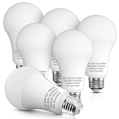 Eastiya Lampadine LED E27 23W, Bianco Caldo 3000K, Equivalenti a 150W, Lampadine E27 A60, Lampada LED a Vite Edison Risparmio Energetico Consumo Basso, Non Dimmerabile, Pacco da 6